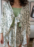 Women summer 3 piece pajama set Mint Top + Green Leaves kimono & Short
